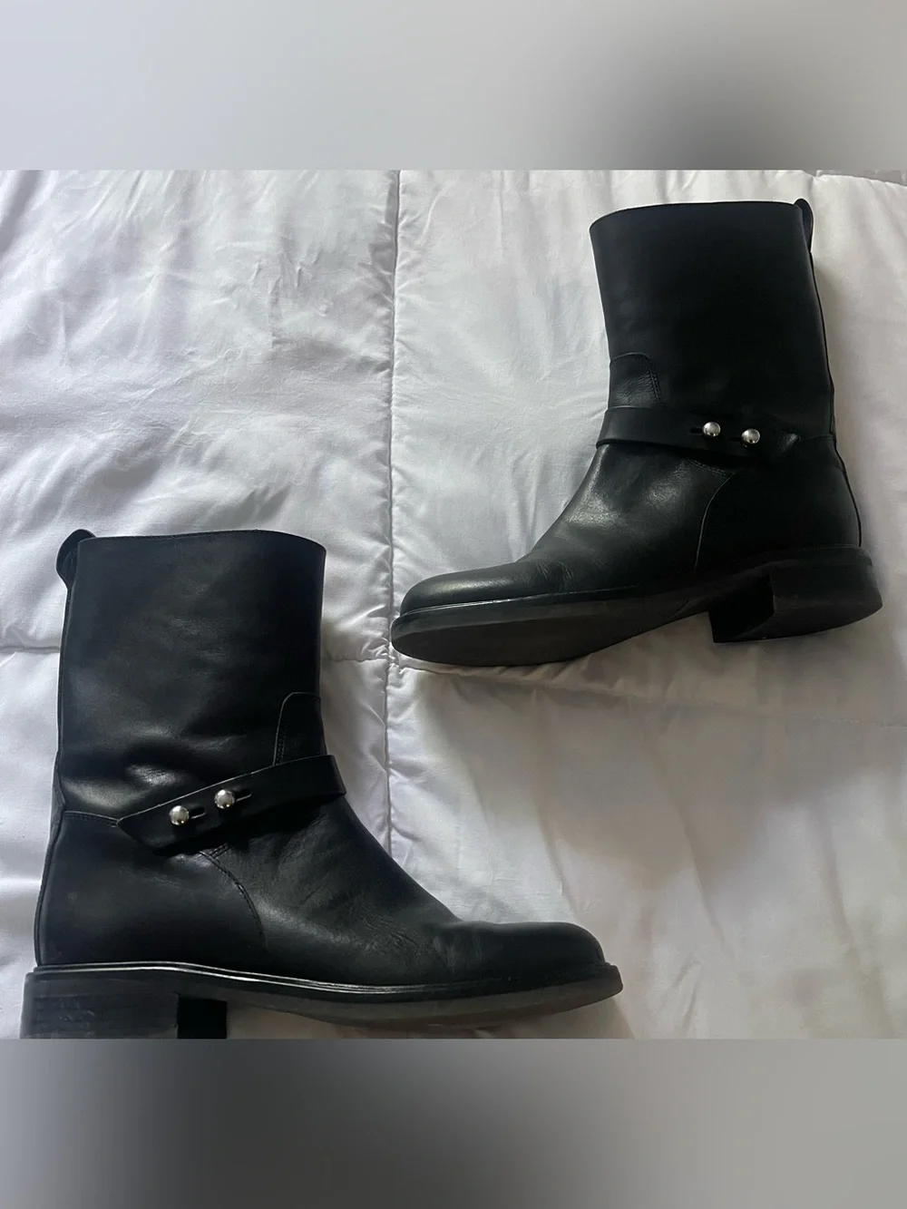 Rag & Bone Slayton Moto Boots – Size 9.5 Leather Pull On Black Biker Luxury